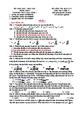 Đề kiểm tra học kì I Vật lí lớp 12 - Sở GD & ĐT Đồng Tháp
